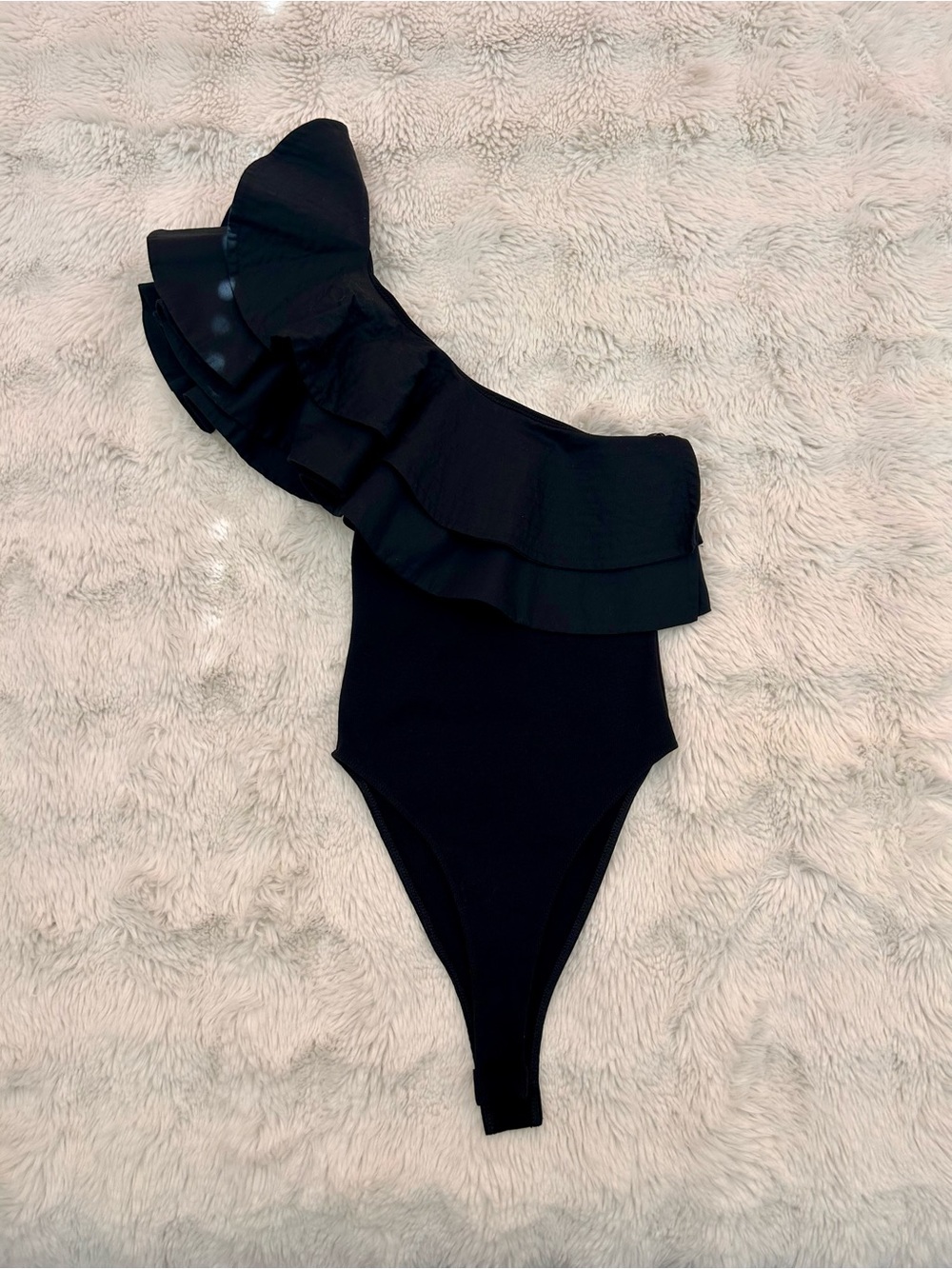 ZARA One Shoulder Black Statement Ruffle Bodysuit | Size S | Blogger Favorite